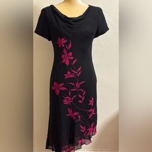 Donna Ricco Black Dress with Pink Floral Pattern